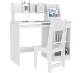 ZONEKIZ Escritorio y Silla para Niños con Almacenaje para Estudio Lectura y Juegos Mesa 90x45x90 cm y Silla 32x31,5x65 cm Blanco