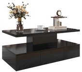 GL Store Mesa de Centro con Cajones y Acabado Brillante Mesa de Centro con 2 Estantes y Luz Led Negro