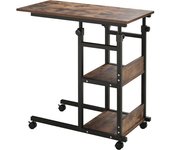 Homcom Mesa Auxiliar con Ruedas, Ajustable en Altura, Compacta, 2 Estantes, Marco de Metal, 80x40x72-82 cm, Marrón/Negro