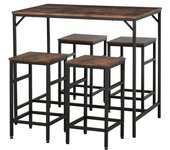 Homcom Conjunto mesa de bar industrial + 4 taburetes reposapiés en madera color roble estructura en metal negro