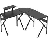 Homcom Escritorio de juego escritorio de esquina escritorio gamer 125 x 125 cm en forma de L con tablero de fibra de carbono, soporte de pantalla