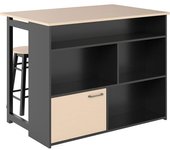Homcom Set de mesa alta de 3 piezas, mesa de bar con tablero plegable, 2 taburetes, 6 estantes, negro + roble, 116 x 70 x 89,5 cm