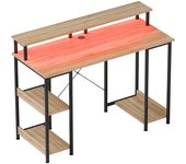 Homcom Escritorio de ordenador 120 cm con almacenamiento con luces LED, estantes de almacenamiento, soporte de pantalla, natural
