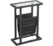 Homcom Mesa auxiliar estrecha, bout de canapé en metal con portarevistas y tablero de vidrio templado, 40 x 18 x 55,5 cm, negro