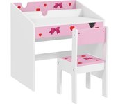 AIYAPLAY Juego de Escritorio y Silla para Niños de +3 Años con Cajón Extraíble y Compartimento Rosa y Blanco
