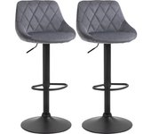 Homcom Set 2 Taburetes de Bar, Altura Regulable con Base de Metal y Asiento de Terciopelo, Taburetes Modernos con Respaldo y Reposapiés,