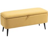 Homcom Banco Almacenaje Dormitorio 102x40x39,5 cm con Tapa Abatible y Patas de Acero Banco Baúl para Dormitorio Salón Entrada Amarillo   Aosom España