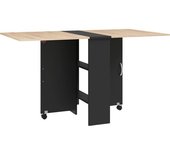 Homcom Mesa de Cocina Plegable con Ruedas 2 Estantes de Almacenaje y 2 Alas Abatibles Estilo Moderno 75x140x74 cm Natural
