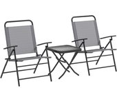 Outsunny Conjunto Mesa y Sillas Jardín 3 Piezas Mesa con Encimera de Cristal y Sillas Plegables con Respaldo Regulable para Terraza   Aosom España