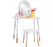 AIYAPLAY Tocador de Maquillaje para Niñas de +3 Años Tocador Infantil con Taburete y Espejo Diseño Sencillo Blanco