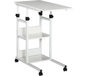 Homcom Mesa Auxiliar de Sofá Lateral en Forma de C con 4 Ruedas Giratorias Frenos y Altura Ajustable 80x40x72-82 cm Blanco   Aosom España