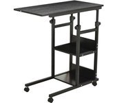 Homcom Mesa Auxiliar de Sofá en Forma de C con 4 Ruedas Giratorias Frenos Altura Ajustable 3 Niveles Marco Metal 80x40x72-82 cm Negro   Aosom España