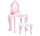 ZONEKIZ Tocador de Madera Infantil con Taburete y Espejo Centro de Belleza con 1 Cajón para 3-6 Años 50x36,5x89,5cm Rosa   Aosom España