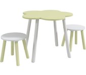 ZONEKIZ Mesa con 2 Sillas para Niños de 2-5 Años con Mesa en Forma de Flores Ø59x50 cm y Sillas Ø28x26 cm Verde Pastel y Blanco   Aosom España