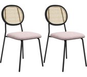 Homcom Pack de 2 Sillas de Comedor con Respaldo de Ratán Sintético y Marco de Acero para Salón 44x54x87 cm Rosa y Negro