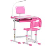 Homcom Juego de Escritorio y Silla para Niños de +6 Años Ajustable con Mesa Inclinable Lámpara Cajón y Estante para Libros Rosa