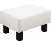Homcom Reposapiés para Sofá Taburete Pequeño Tapizado en Piel Sintética Asiento de Espuma y Patas de Plástico 40x30x24cm Blanco   Aosom España