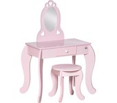 Homcom Tocador Infantil de Madera para 3-6 Años con Cajón Taburete a Juego y Espejo Tipo Princesa 60x36x88 cm Rosa   Aosom España