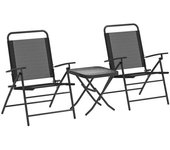 Outsunny Conjunto Mesa y Sillas Jardín 3 Piezas Mesa con Encimera de Cristal y Sillas Plegables con Respaldo Regulable para Terraza   Aosom España