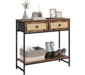 Homcom Mesa Consola con Estante Abierto y 2 Cajones Frontales de Ratán Consola para Recibidor 80x30x75 cm Marrón Rústico