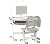 Homcom Juego de Escritorio y Silla para Niños de +6 Años Ajustable con Mesa Inclinable Lámpara Cajón y Estante para Libros Gris