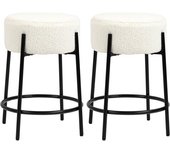 Homcom Conjunto de 2 Taburetes de Borreguito Altos de Cocina sin Respaldo Carga 120 kg para Bar Salón Comedor Blanco