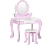 ZONEKIZ Tocador de Madera Infantil con Taburete y Espejo Centro de Belleza con 1 Cajón para 3-6 Años 65,5x46x93 cm Rosa   Aosom España