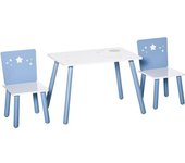 Homcom Mesa con Sillas para Niños de 2-4 Años de Madera Mesa 60x40x43 cm y Sillas para Dormitorio 28x26x48 cm Blanco y Azul   Aosom España
