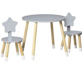 Homcom Juego de Mesa y 2 Sillas de Madera para Niños Mesa Redonda Ø59x50 cm y Sillas Ø28x51 cm Muebles Infantiles Gris   Aosom España