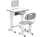 Homcom Escritorio y Silla Infantil Ajustables con Cajón y Estante para Libros para Niños +6 Años Gris   Aosom España