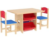 AIYAPLAY Mesa y Silla Infantil con 2 Sillas y 4 Cestas de Almacenamiento para Actividades para Niños de +3 Años Natural   Aosom España
