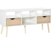 Homcom Mueble de TV 50”Mesa para Salón Comedor Moderna con 2 Cajones y 4 Compartimentos Patas de Madera Antivuelco 117x39x57 cm   Aosom España
