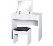 Homcom Tocador con Taburete Espejo Tapa Abatible Mesa para Maquillaje 3 Cajas y 1 Cajón Blanco   Aosom España