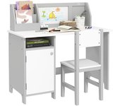 Homcom Escritorio Infantil con Silla y Organizador Integrado Pizarra Blanca para Niños +5 Años Gris   Aosom España