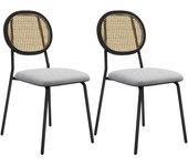 Homcom Pack de 2 Sillas de Comedor con Respaldo de Ratán Sintético y Marco de Acero para Salón 44x54x87 cm Gris y Negro
