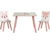 ZONEKIZ Set de Mesa y 2 Sillas Conjunto de Muebles Infantiles de 3 Piezas para Niños de +3 Años con Estampado Animales y Rosa   Aosom España
