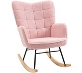 Homcom Silla Mecedora de Borreguito Sillón Balancín Oscilante 40° con Patas de Madera de Haya Carga 120 kg 71x98x101 cm Rosa   Aosom España
