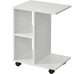 Homcom Mesa Auxiliar Multifuncional Lateral de Sofá en Forma de C con Estantes Abiertos y Ruedas con Bloqueo 45x35x58 cm Blanco   Aosom España