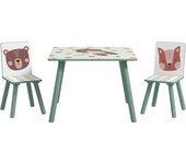 ZONEKIZ Set de Mesa y 2 Sillas Conjunto de Muebles Infantiles de 3 Piezas para Niños de +3 Años con Estampado Animales y Verde   Aosom España