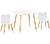 Homcom Mesa y Silla Infantil con 2 Sillas de Madera para Sala de Juegos para Niños de +12 Meses Blanco   Aosom España