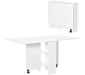 Homcom Mesa de Comedor Plegable con Ruedas 80x140x74 cm 2 Solapas y Estantes de Almacenaje Blanco Espacio Eficiente para Cocina   Aosom España