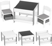 Homcom Juego de Mesa con Sillas para Niños 2 en 1 con Pizarra Cajones de Tela y Espacio de Almacenamiento Gris   Aosom España