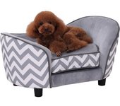 PawHut Sofá Acolchado para Mascotas Perros Gatos de Madera con Cojín Grueso Patas Bolsillo de Almacenaje 68,5x40,5x40,5 cm Gris   Aosom España