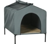 PawHut Caseta para Perros Grandes 110x75x87 cm con Cubierta Exterior Cama Elevada Cojín Impermeable para Jardín Gris   Aosom España