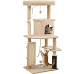PawHut Árbol Rascador para Gatos 132 cm con Plataformas Poste con Cepillo Bolas Colgantes y Almohadilla para Rascar Beige