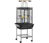 PawHut Jaula para Pájaros con Soporte y Ruedas 62,5x62,5x156 cm Metálica de Aves Canarios con Puente de Arco 2 Perchas 4 Comederos Gris   Aosom España