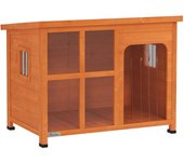 PawHut Caseta para Perros Exterior con Techo Asfáltico Abatible Puerta con Cortina y Base Extraíble 90x62x71 cm Madera Natural