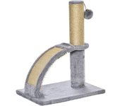 PawHut Mini Rascador para Gatos con Poste de Yute Tabla para Rascar Bola Colgante y Tapizado de Felpa Suave 34x24x43 cm Gris