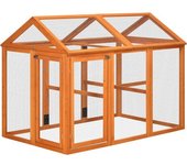 PawHut Gallinero para Exterior 140x88,5x106 cm con 3 Perchas Marco de Madera y 2 Puertas con Cierre Madera Natural
