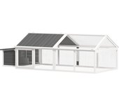PawHut Gallinero para Exterior de Madera 240x112,5x76 cm con Techo Abatible Corral Puertas con Cerradura y Nido Blanco y Gris